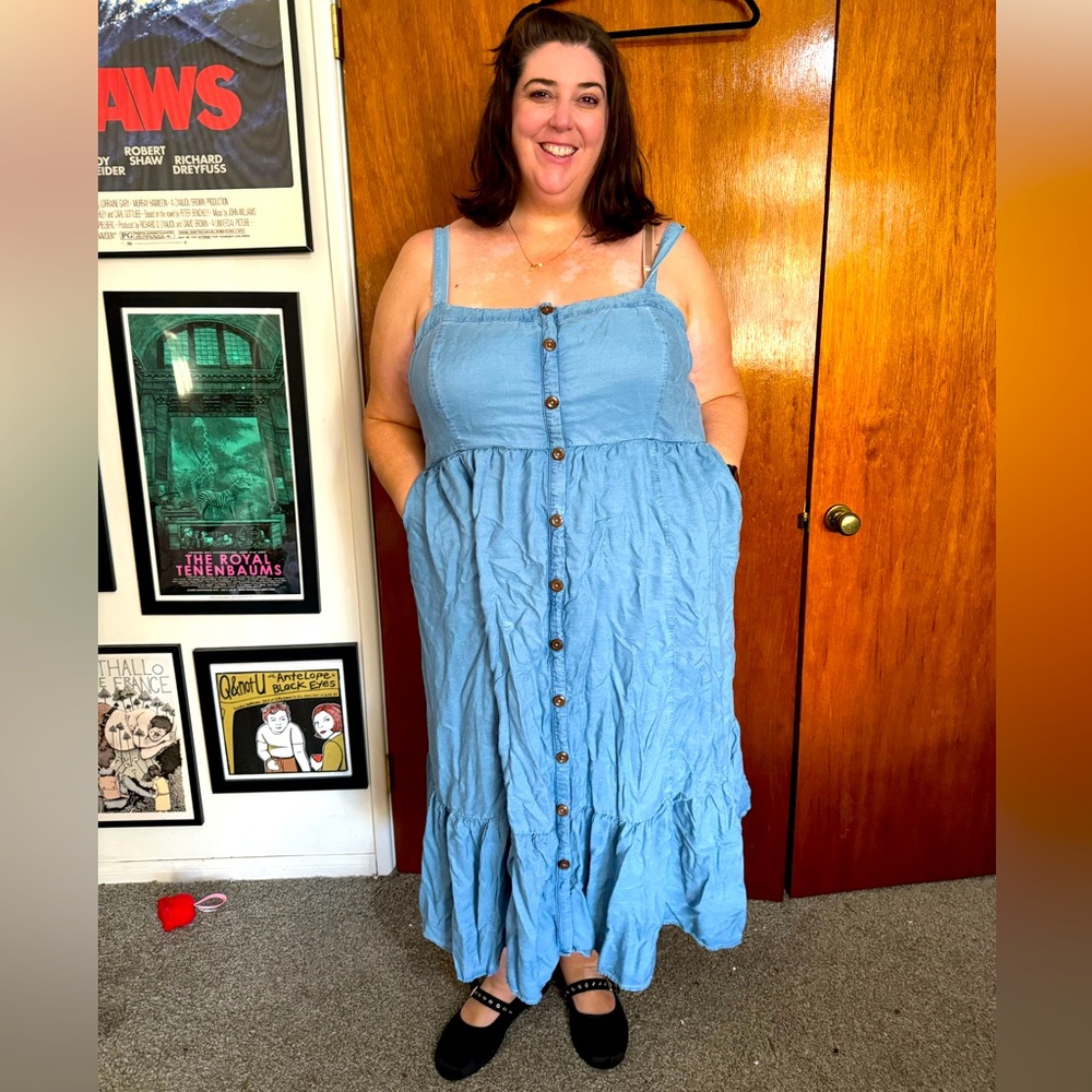 Torrid 5X, 5, 28W denim chambray button down midi dress.